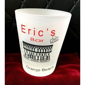 Erics Bar Shot Glass Orange Beach Florida Souvenir Frosted Glass